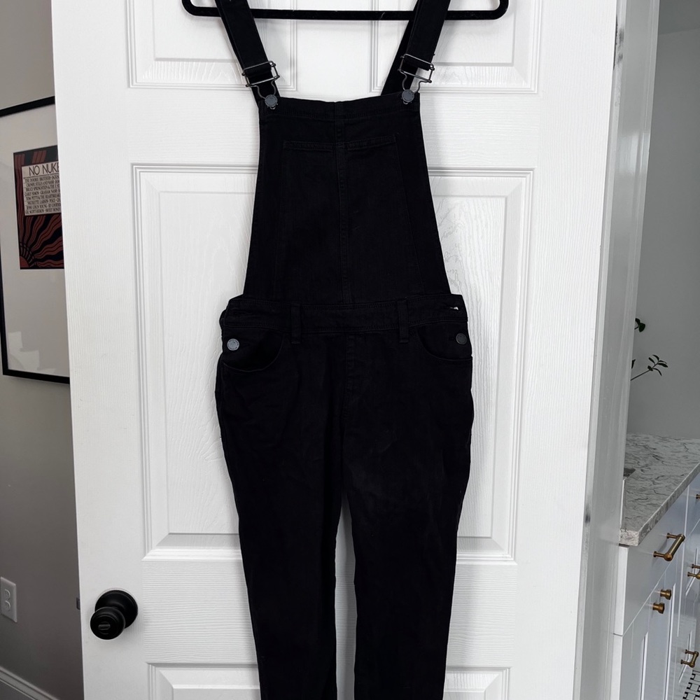 Paige black denim overalls.